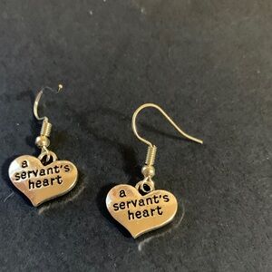 Silver Heart Drop Earrings - "a servant's heart"